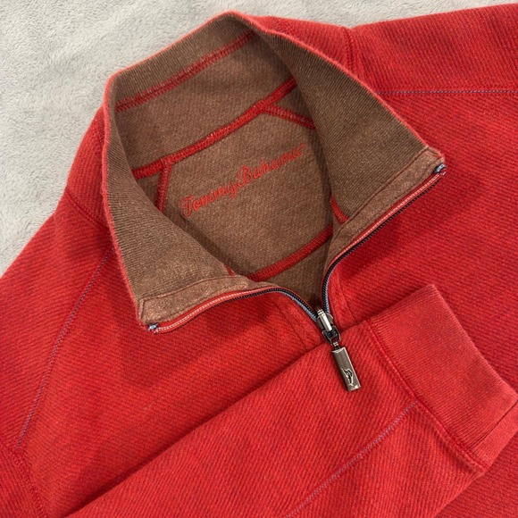 Tommy Bahama Men's Red Quarter Zip Sweater Pullover Textured Knit Size XL - Picture 1 of 9